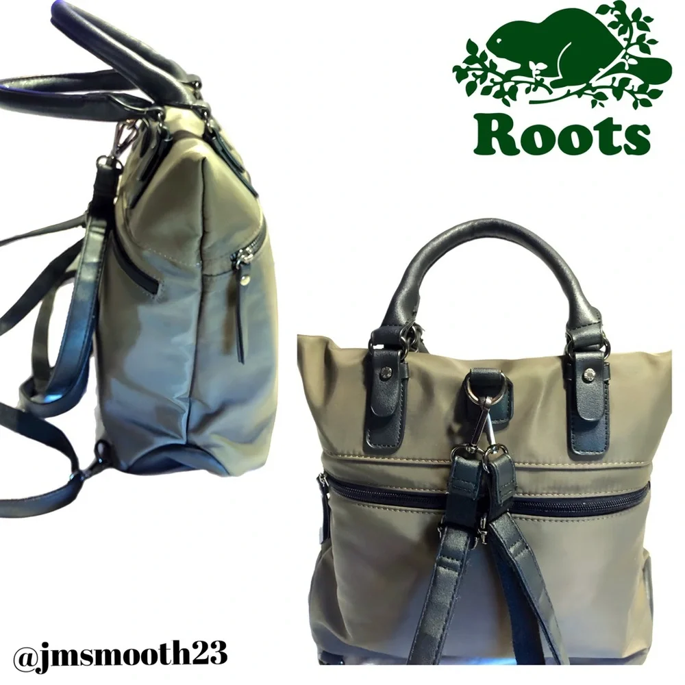 RARE: Roots 73 Olive green & black convertible tote to backpack